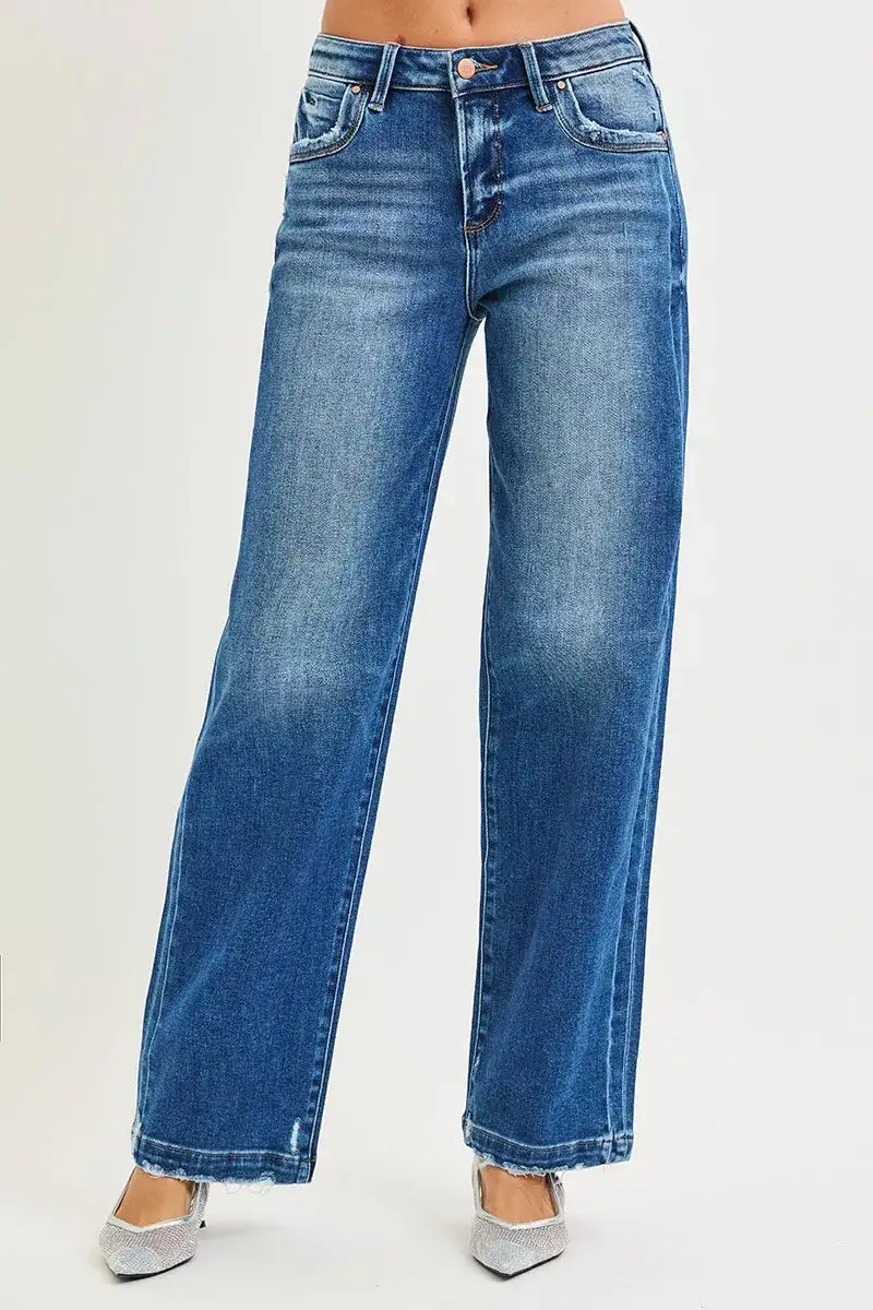 Raw Hem Side Seam Baggy Jeans