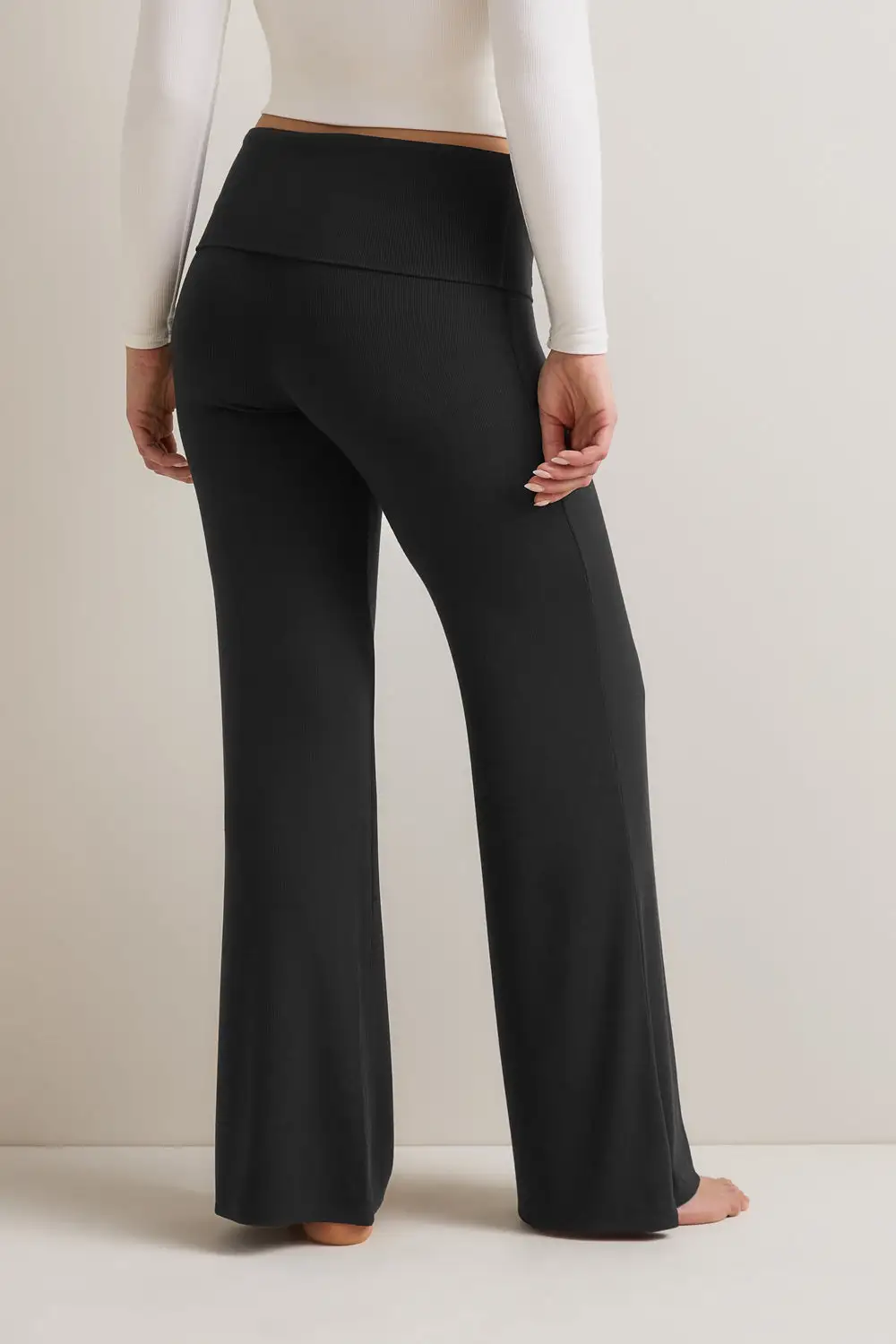 Fold Waist Logo Flared Trousers