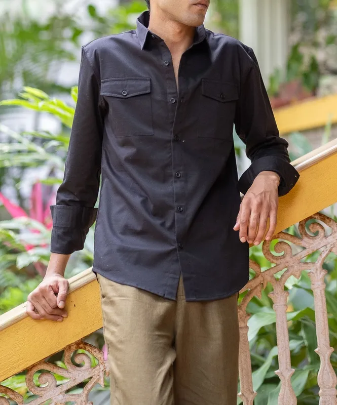 Black Heavyweight Cotton Overshirt Jacket