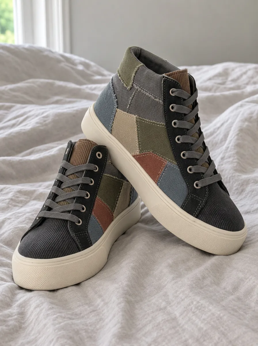Men's Casual Style Patchwork Corduroy Printed Canvas Shoes