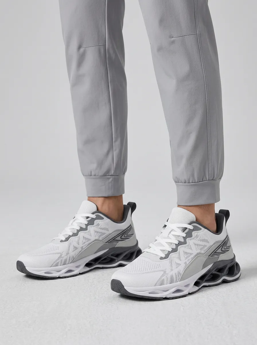 Men's White and Grey Performance Athletic Sneaker