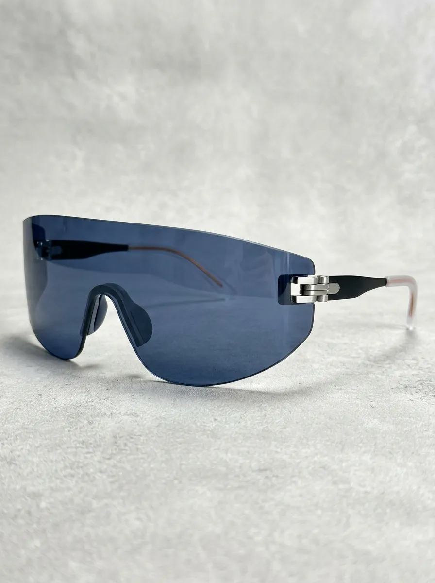 Unisex Futuristic Shield Blue Tinted Lens Sunglasses