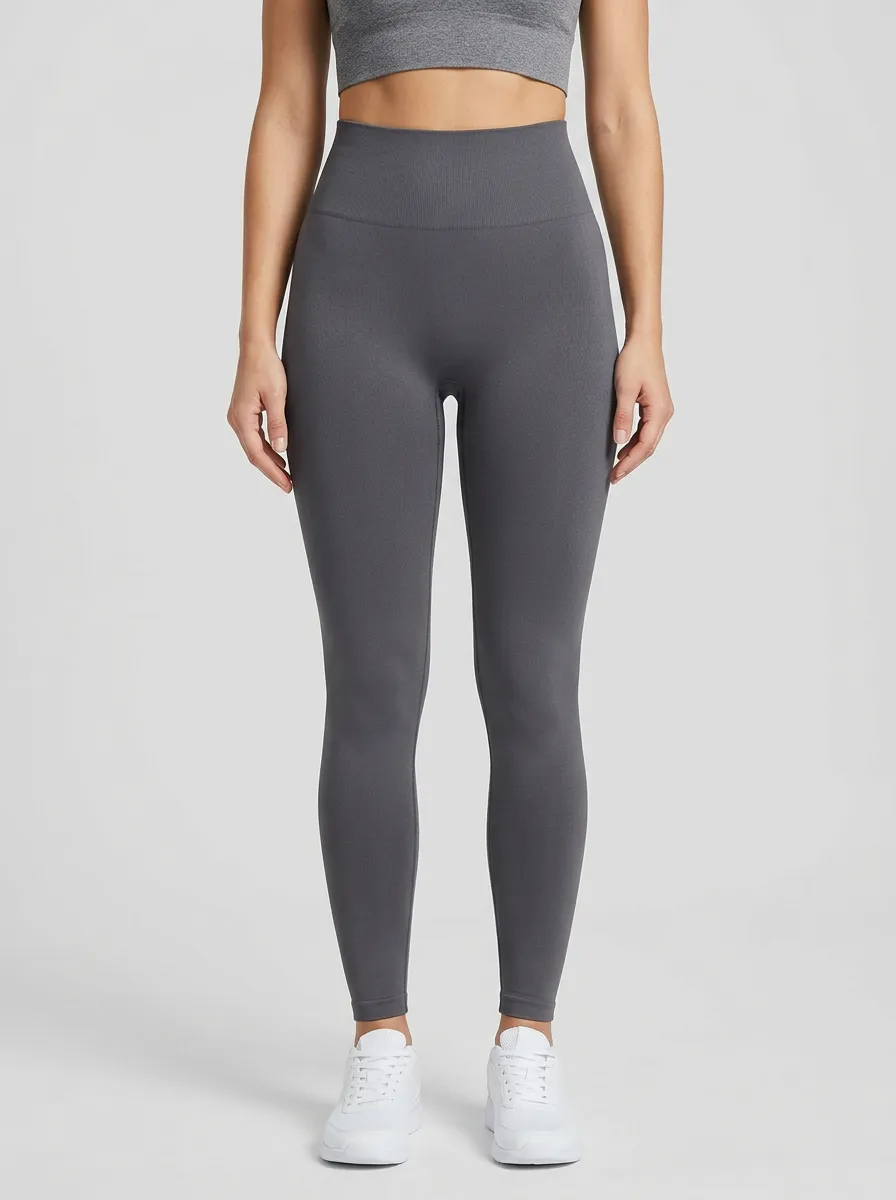 Women's Ribbed-Waistband Full-Length Tapered-Leg High-Rise Leggings