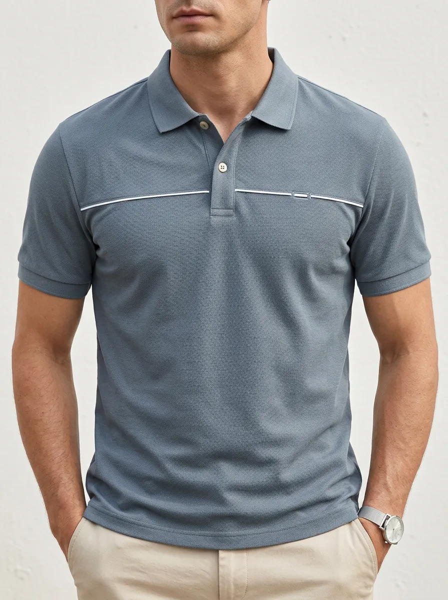 Men's Casual Minimalist Contrast Stripe Printed Polo Shirt
