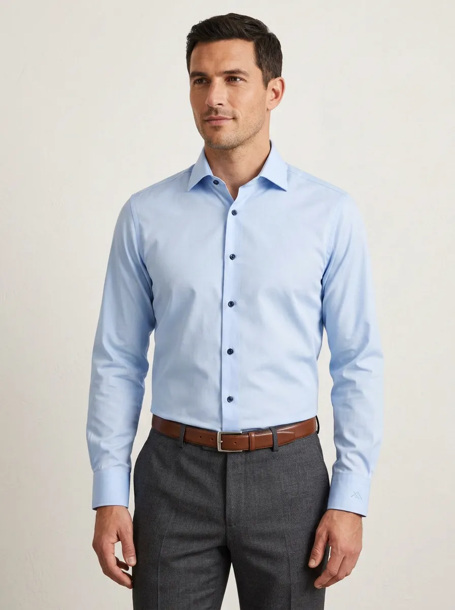 Men's Non-Iron Cotton Light Blue Formal Dress Shirt