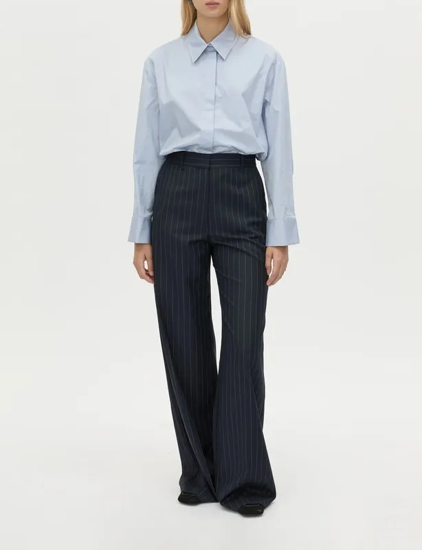 Navy Stripe Wide-Leg Pants