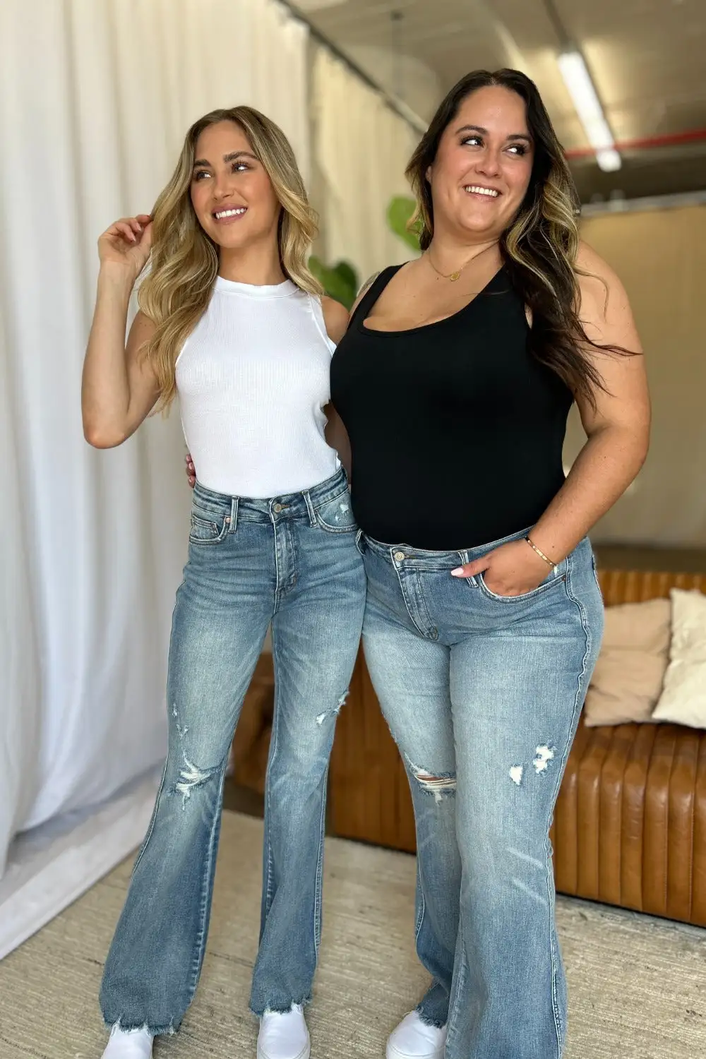 Rise Tummy Control Destroy Flared Denim Jeans