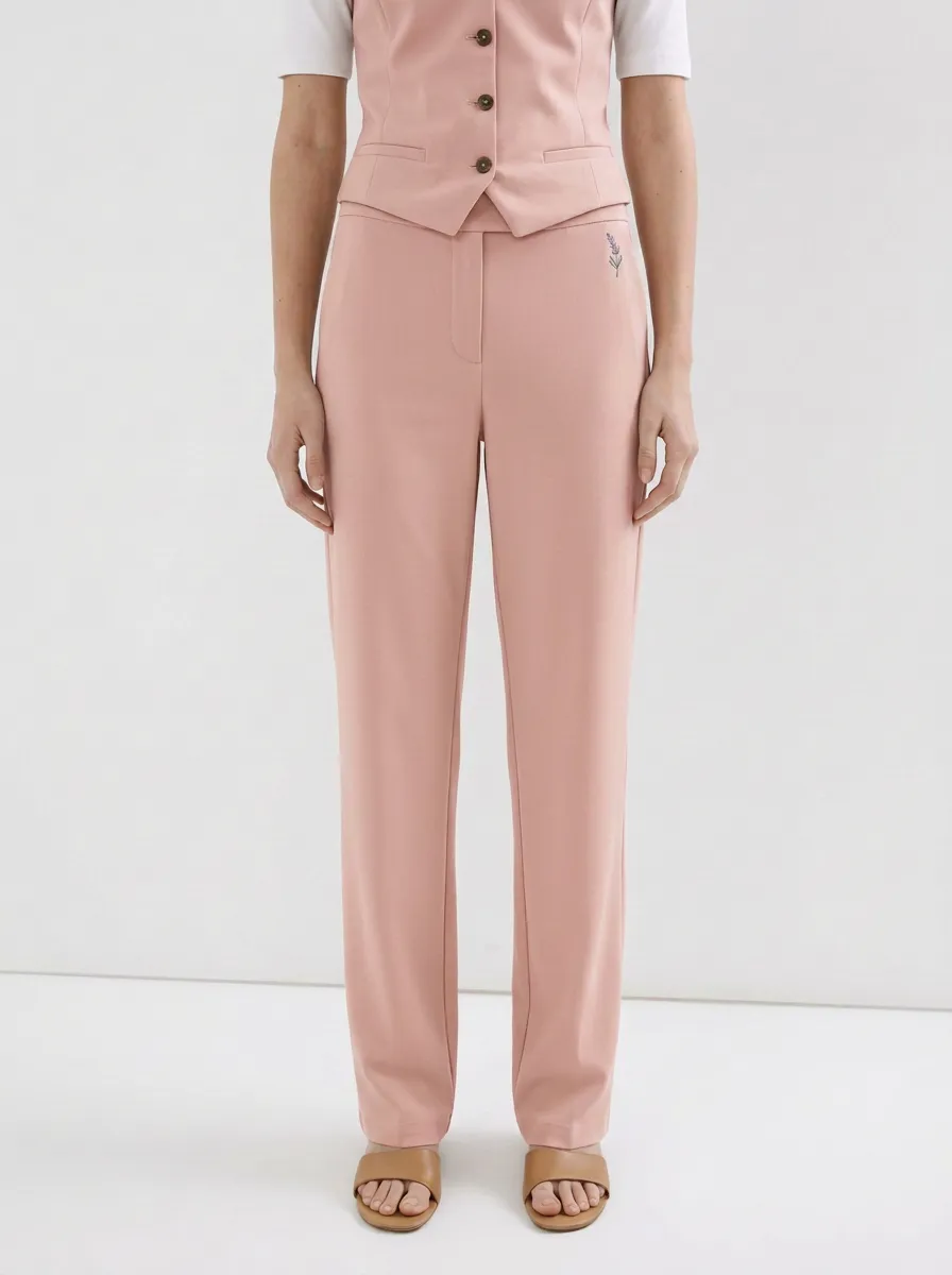 Women's Floral Lover Lavender Embroidered Printed Mid-Rise Straight Pants