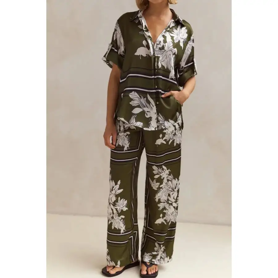 Modern Printed Button Up Shirt and Pants Set