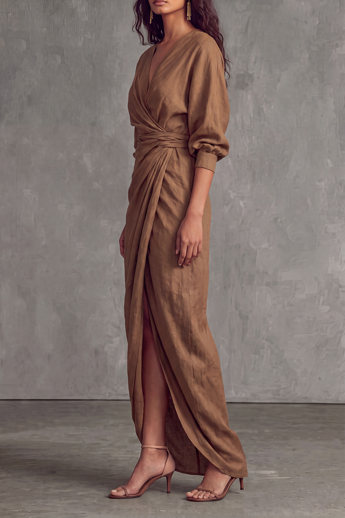 Classic Plunge Neck Slit Maxi Dress