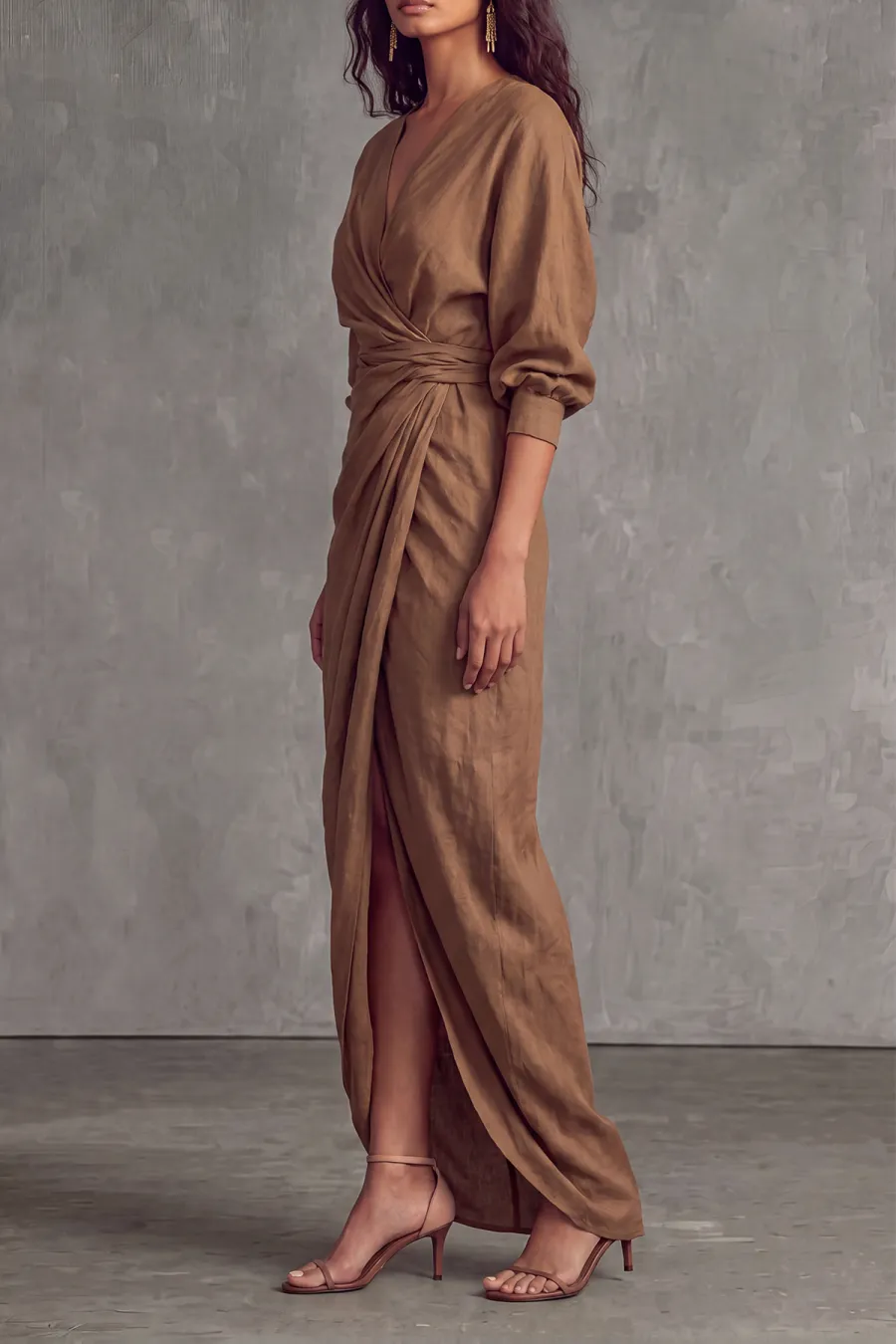 Classic Plunge Neck Slit Maxi Dress