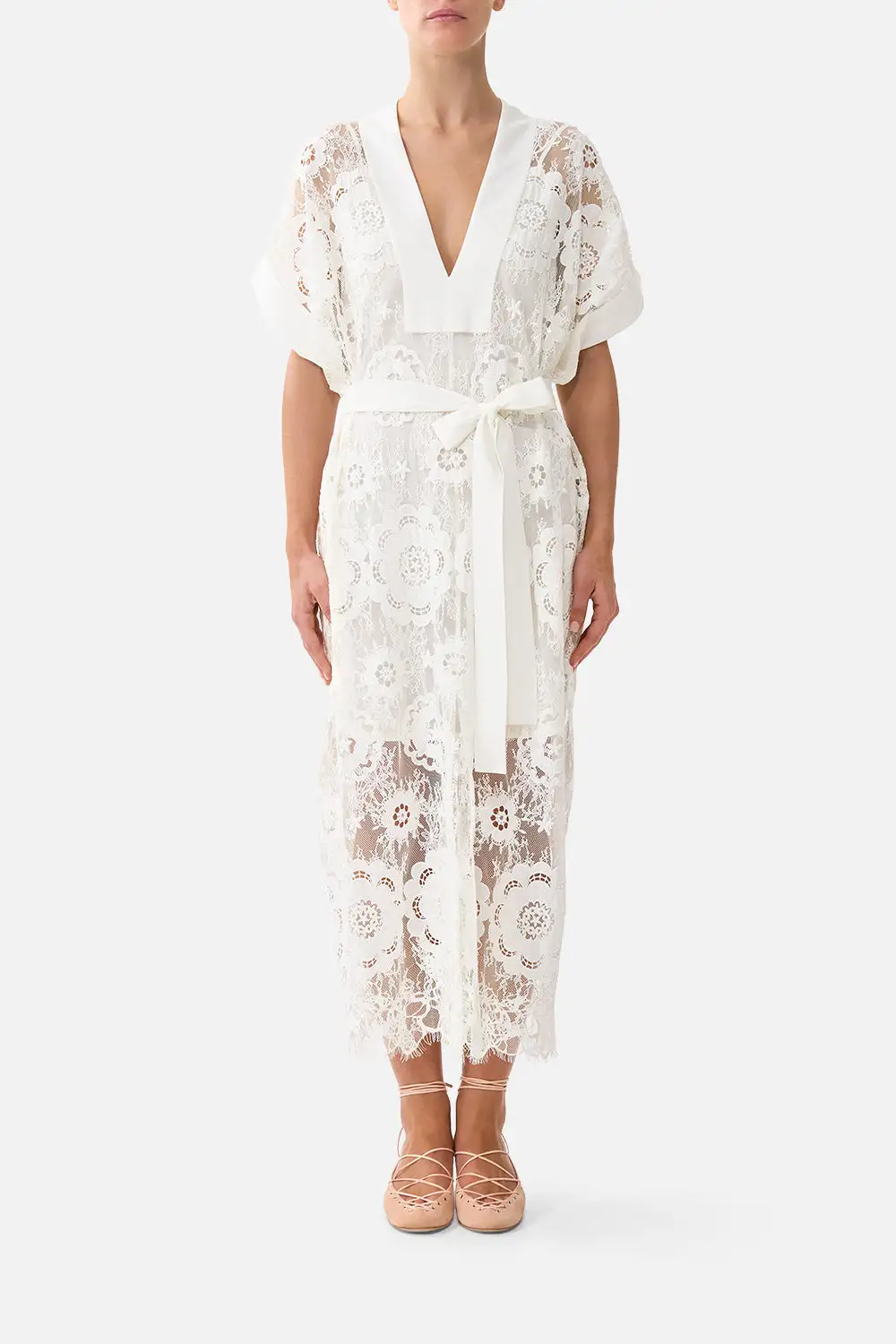 V-Neck Kaftan with Tie Waist Lace