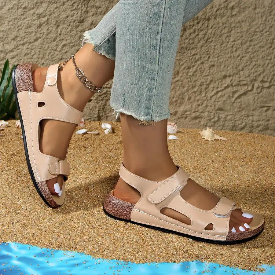 Buttoned Open Toe Wedge Sandals