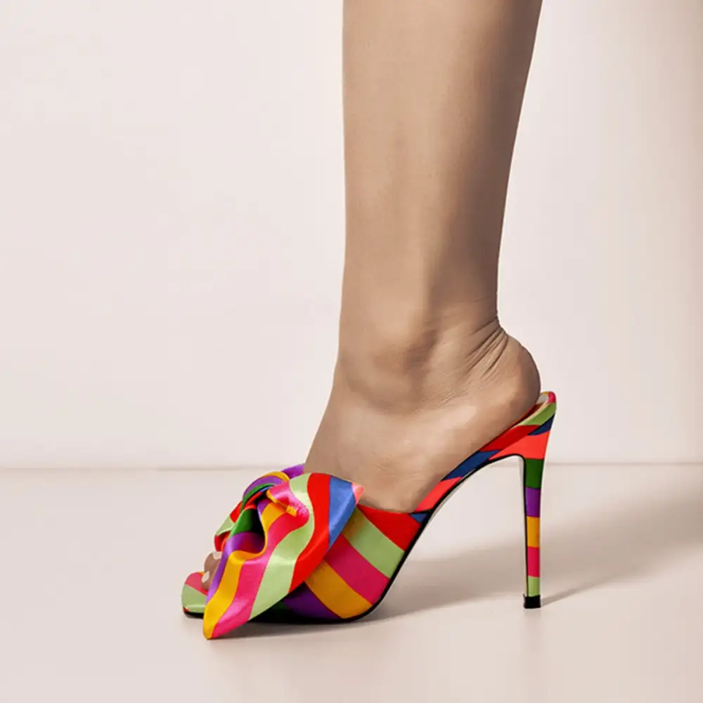 Bow Leather Square Toe High Stiletto Sandals