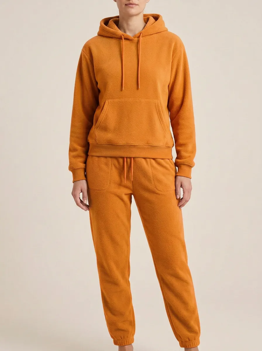 Women's Drawstring-Hood Fleece Hoodie And Adjustable-Waist Jogger Set