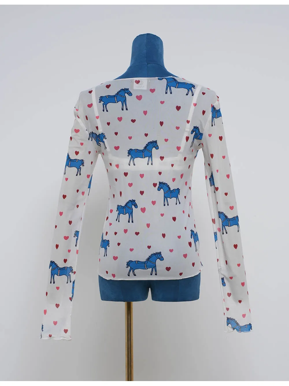 Valentine Heart Horse Sheer Pullover Mesh Top
