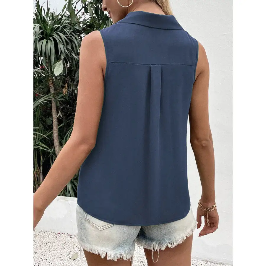 Full Size Collar Button Up Tank