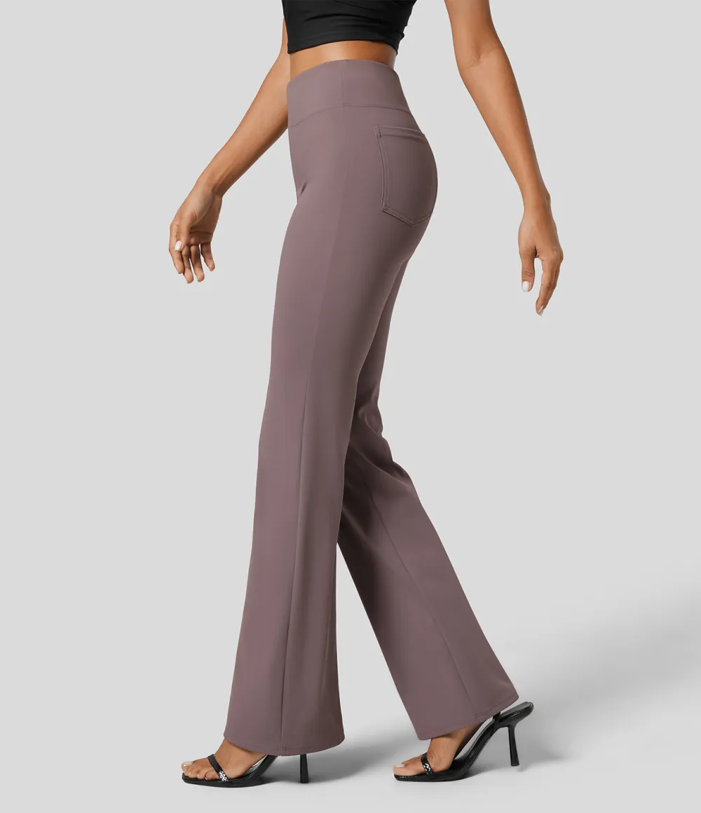  High Waisted Back Side Pocket Slight Flare Work Pants