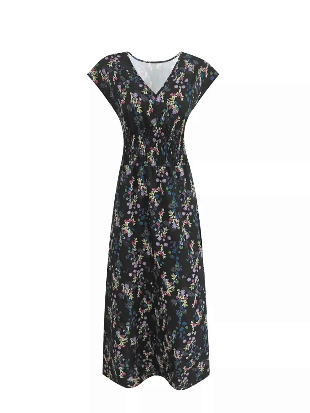 Plus Size Floral V-Neck Cap Sleeve Maxi Dress