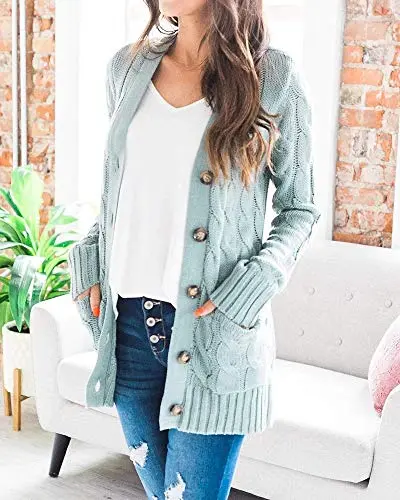 Women's Cable Knit Cardigan Long Sleeve Open Front Button Down Knitwear Sweater Coat
