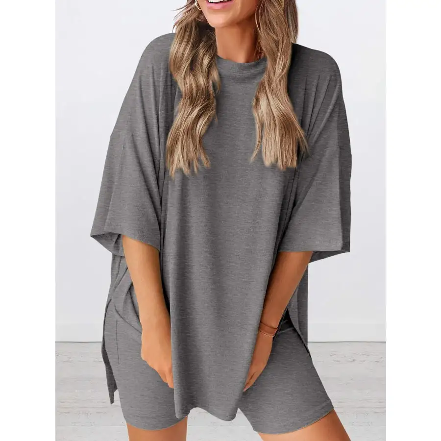 Oversized Round Neck Top and Shorts Set