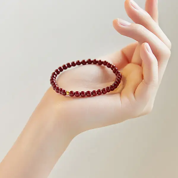 Sterling Silver Cinnabar Beads Bracelet