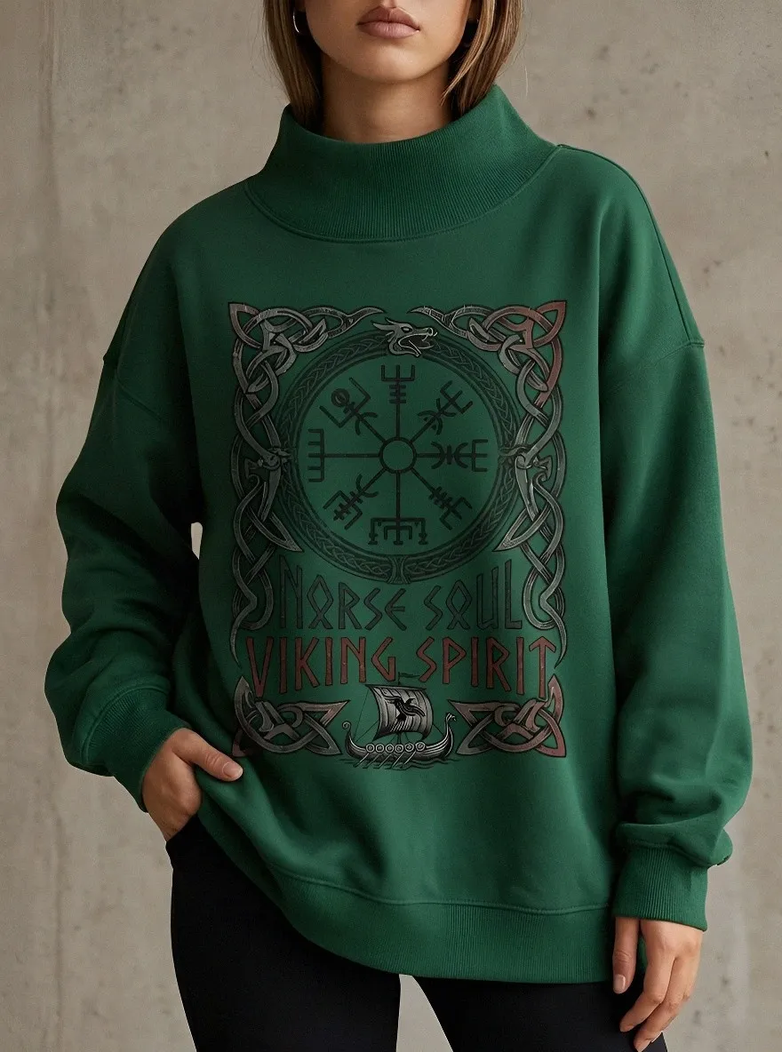 Women's Norse Viking Compass Dragon Printed Sweatshirt