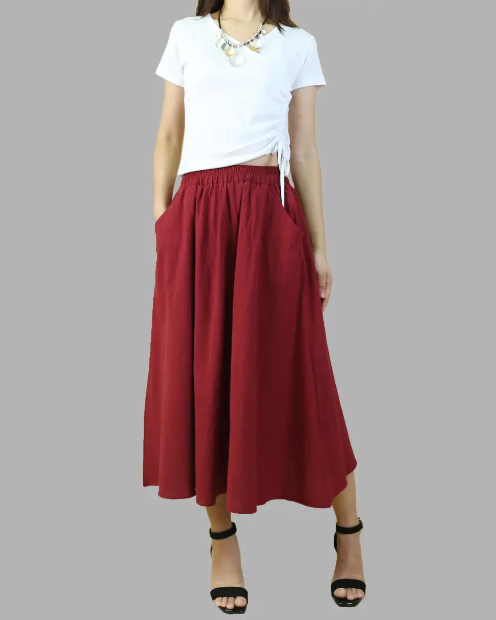 Everyday Boho Linen Flared Midi Skirt