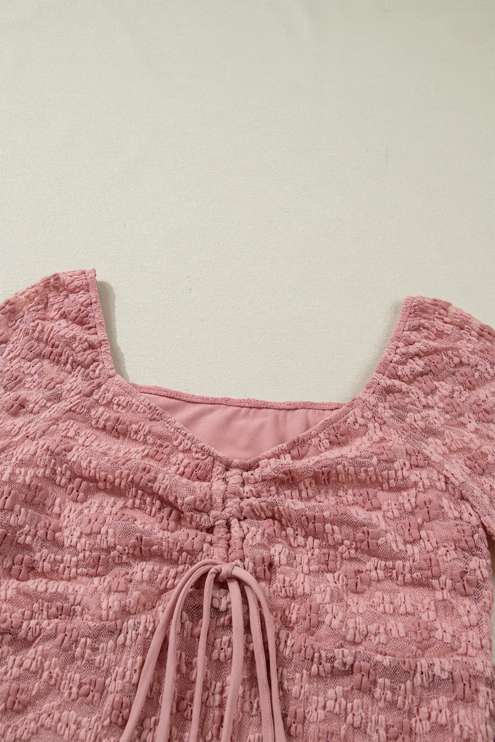 Peach Blossom Drawstring Knot Detail Blouse