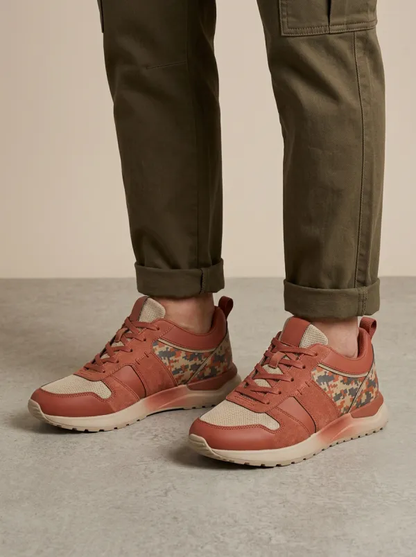 Men's Earth Tone Pixel Camo Printed Sneakers