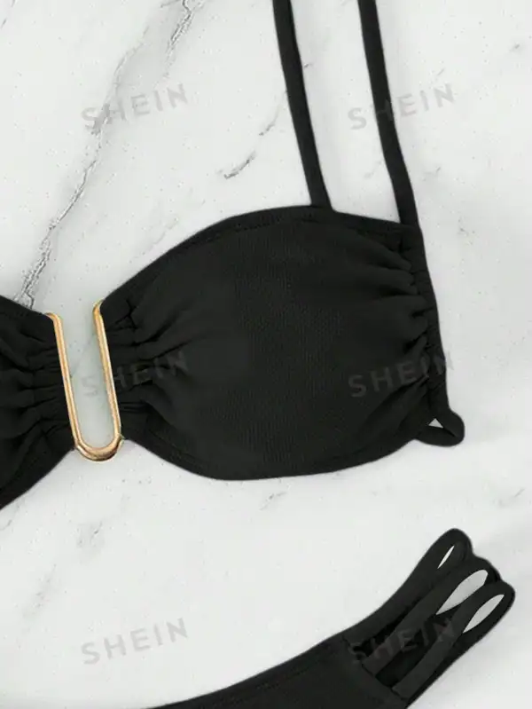 Ruched Cutout U-Buckle Bikini Set