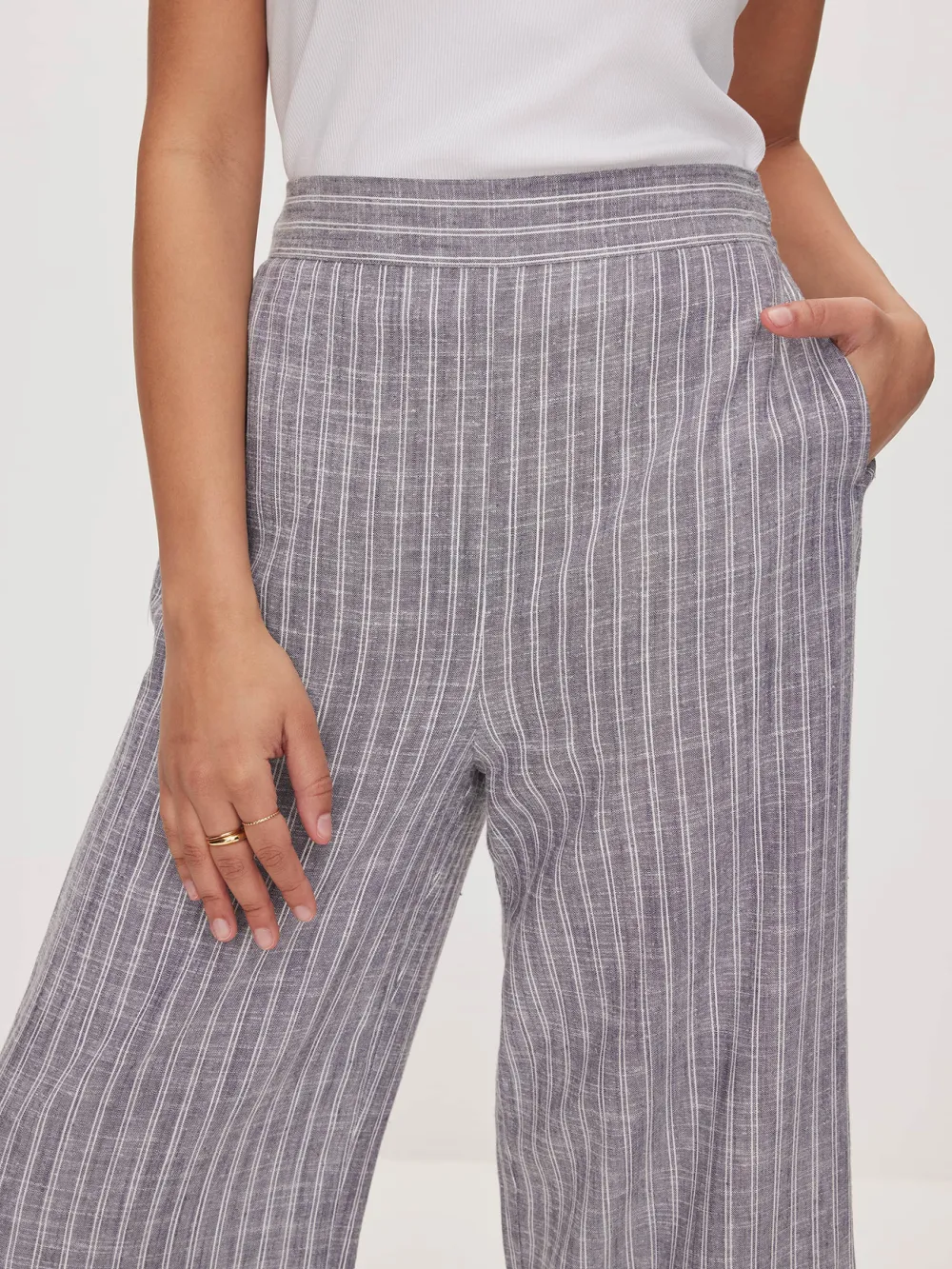 Fine Striped Cropped Wide-Leg Pants