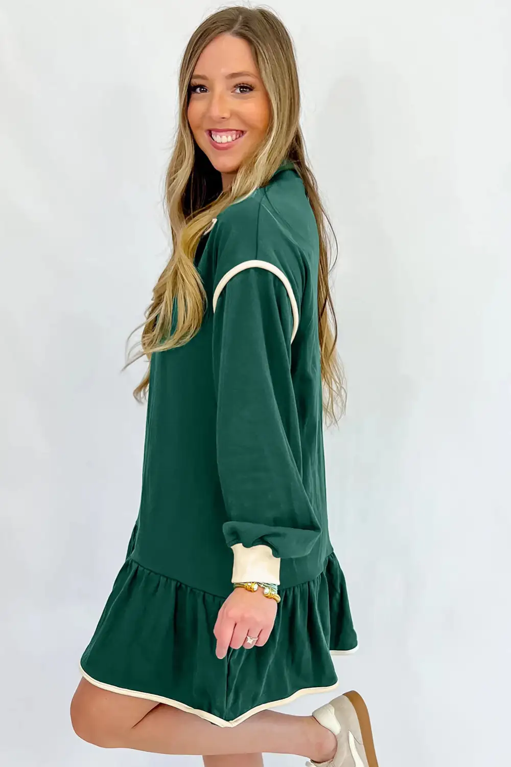 Zip Front Ruffle Long Sleeve Mini Dress