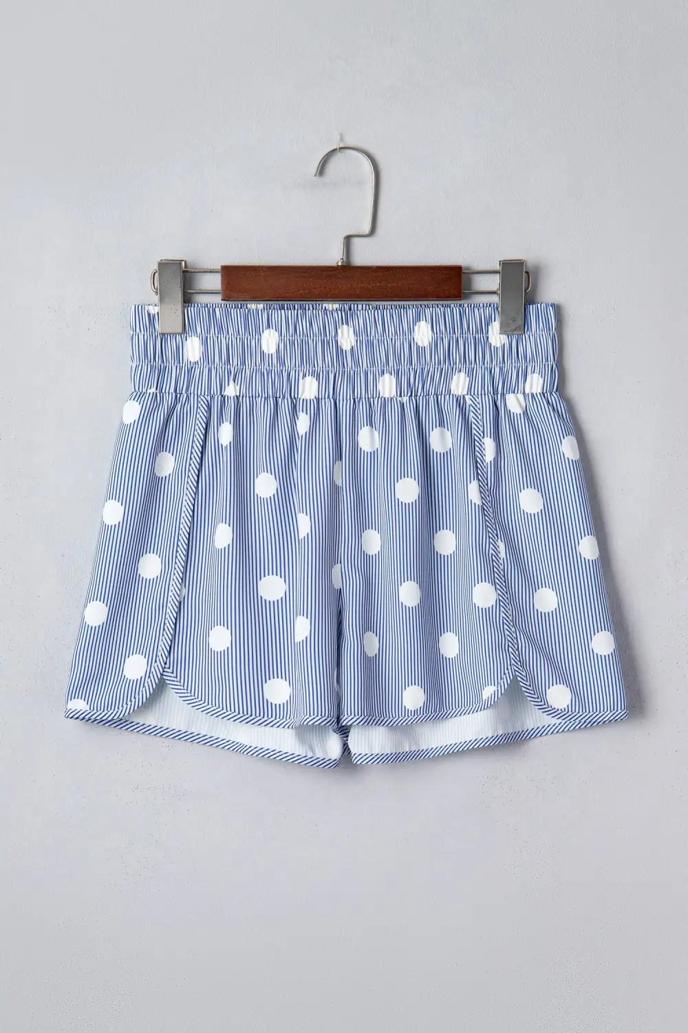 High-Waist Elastic-Waist Shirred-Waist Polka-Dot Casual Shorts
