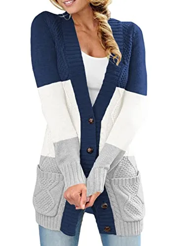 Women Open Front Cardigan Sweater Button Down Knit Sweater Coat