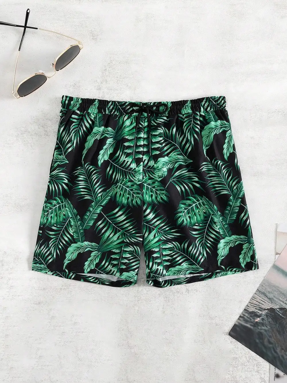 Men's Coastal Tropical Print Drawstring Swim Trunks