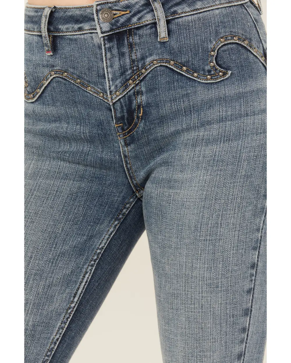 High Rise Bootcut Studded Yoke Detail Jeans