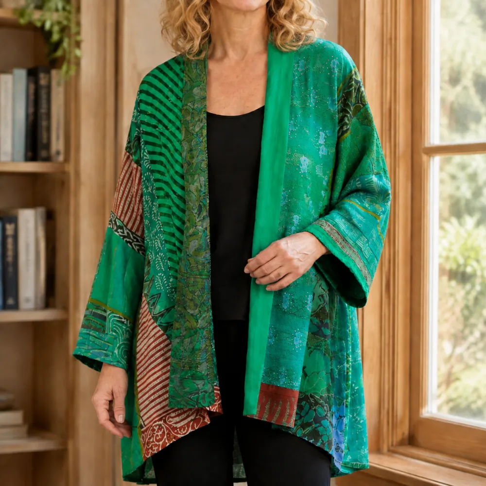 Patchwork Open-Front Cardigan