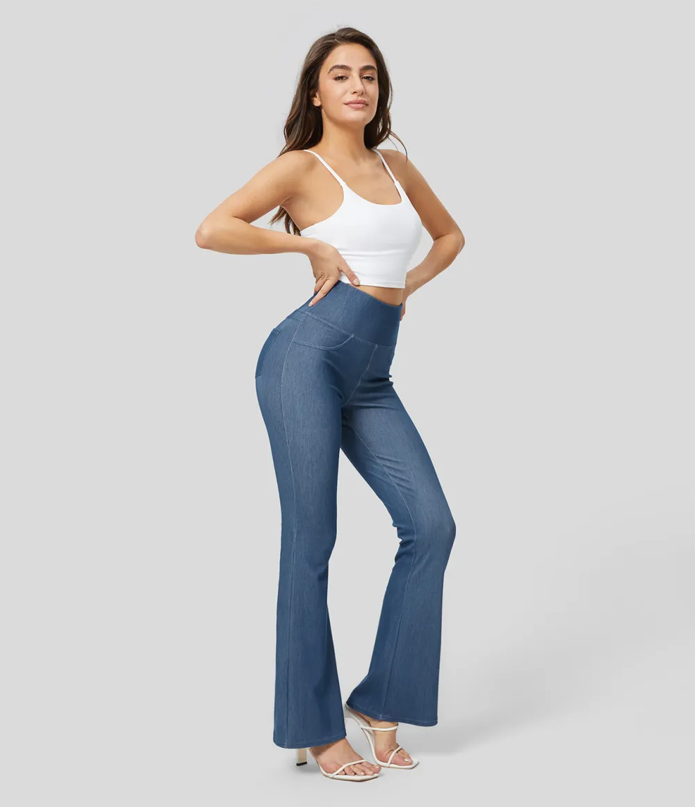 Magic High Waisted Back Pocket Stretchy Knit Denim Casual Flare Leggings