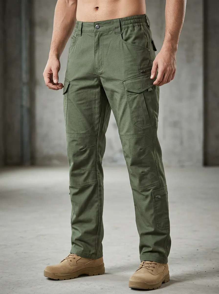 Men's Rugged Reinforced-Knee Multi-Pocket Waterproof Tactical Cargo Pants