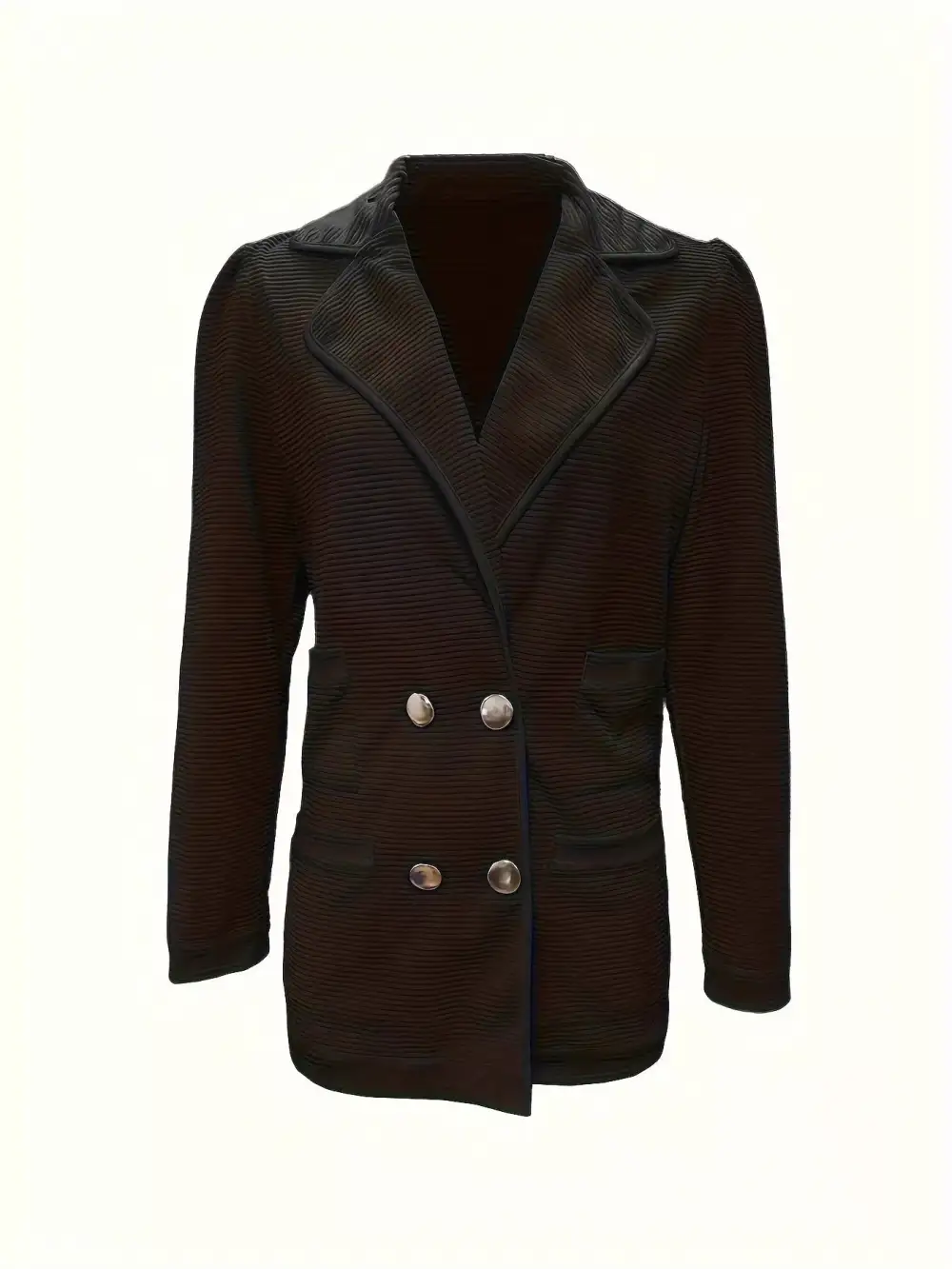 Double-Breasted Textured-Knit Blazer