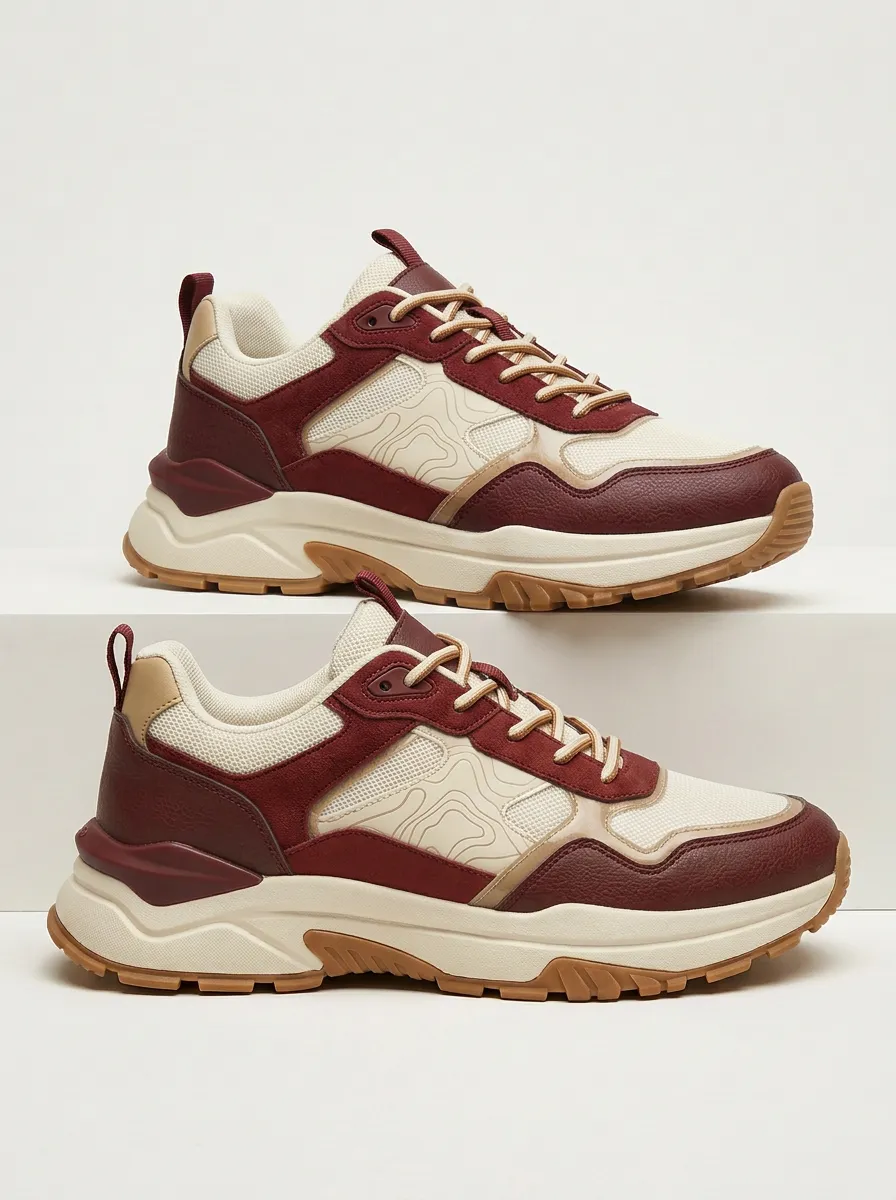 Chunky-Sole Low-Top Contour Pattern Sneakers