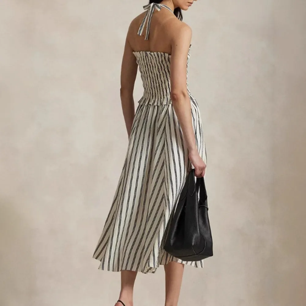Women's A-Line Halter Smocked Beach Midi Dress