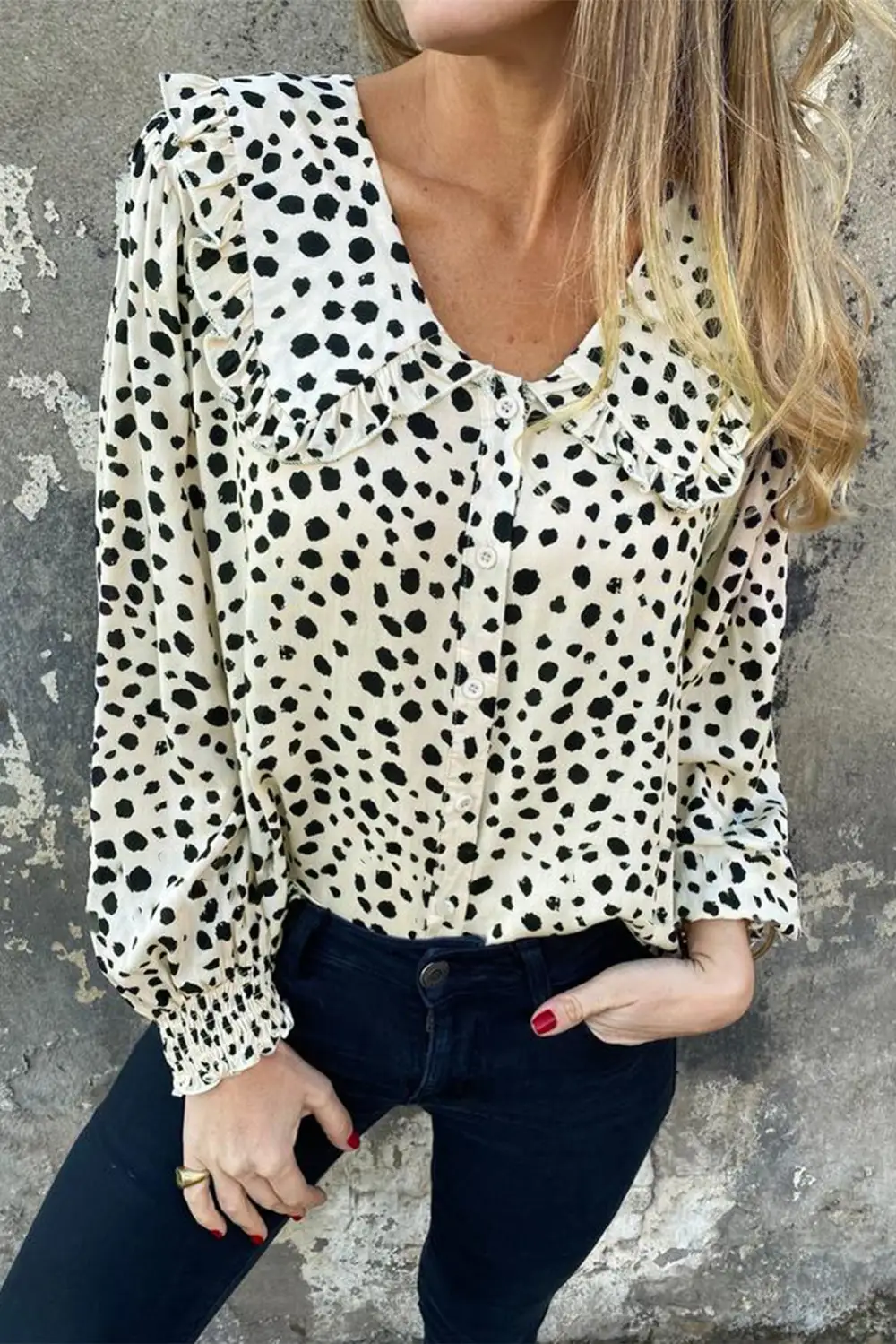 Polka Dot Ruffle Puff Sleeve Blouse