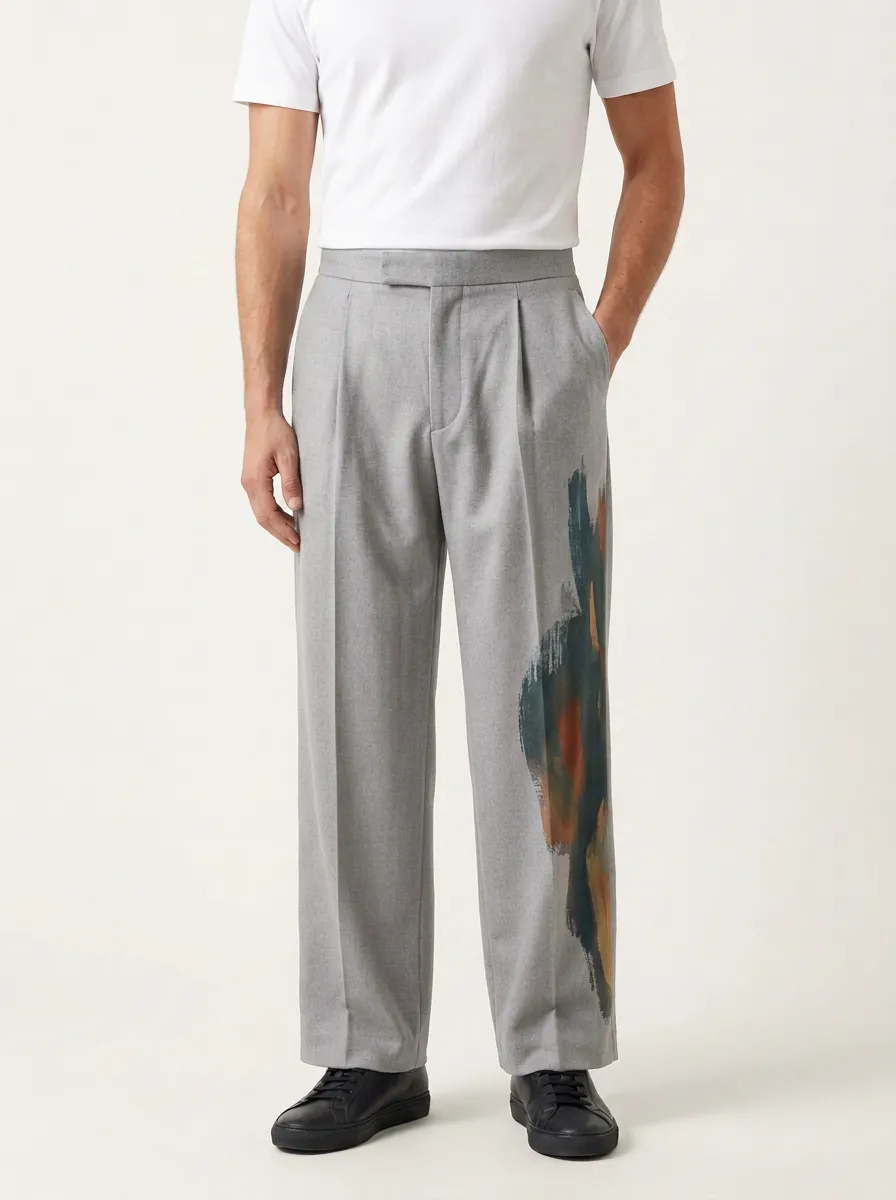 Men's Artistic Abstract Brushstroke Printed Wide Leg Pants Modern Pattern