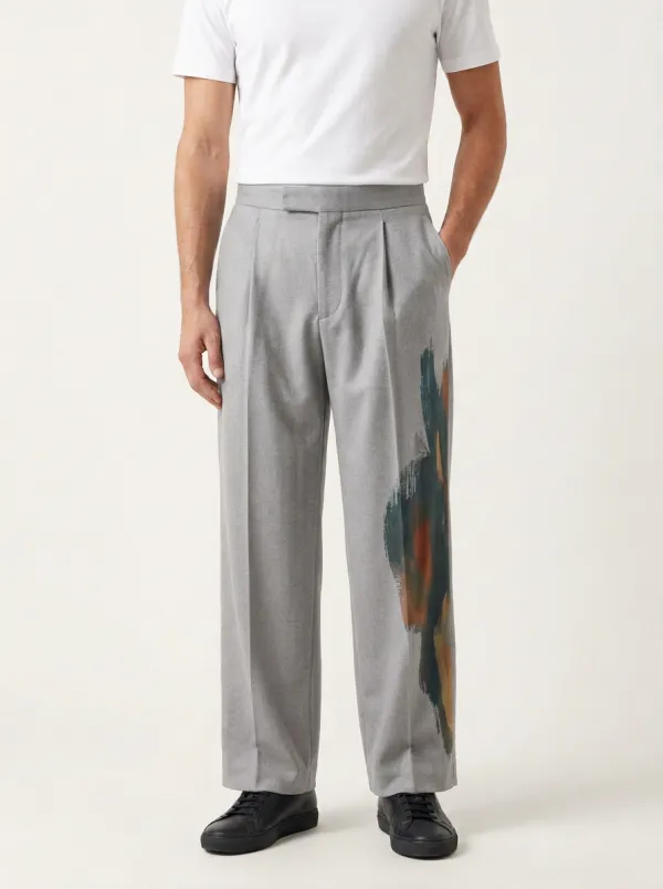 Men's Artistic Abstract Brushstroke Printed Wide Leg Pants Modern Pattern