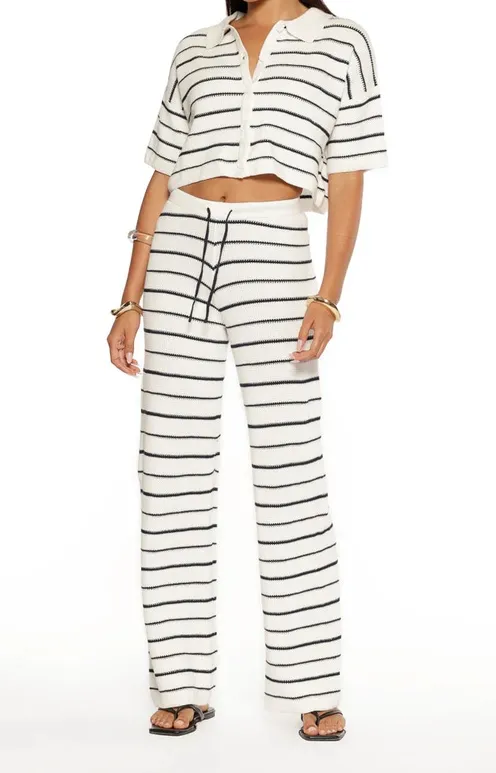 White Navy Stripe Knit Pants