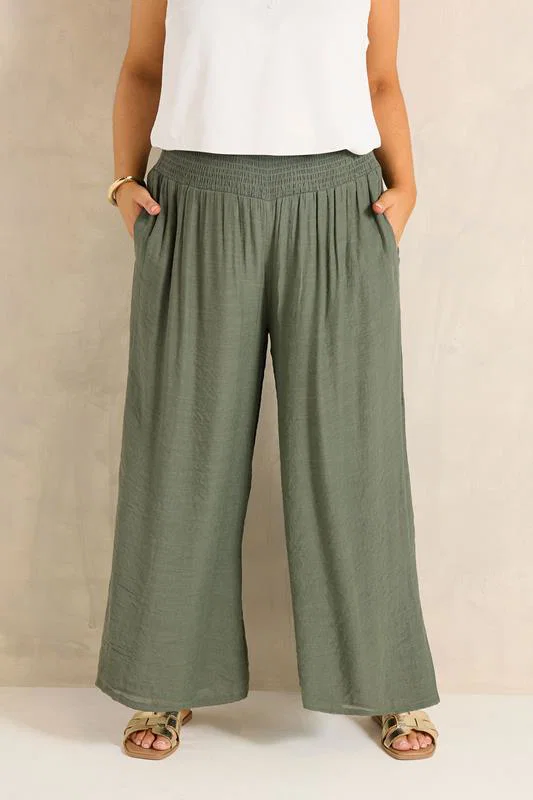 Khaki Green Wide Leg Trouser detail 2