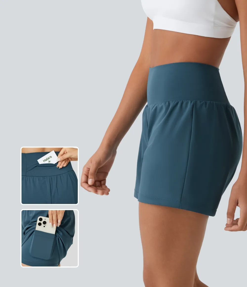 2026🔥 UK Super High Waisted Back Pocket & Side Hidden Pocket 2-in-1 Yoga Shorts