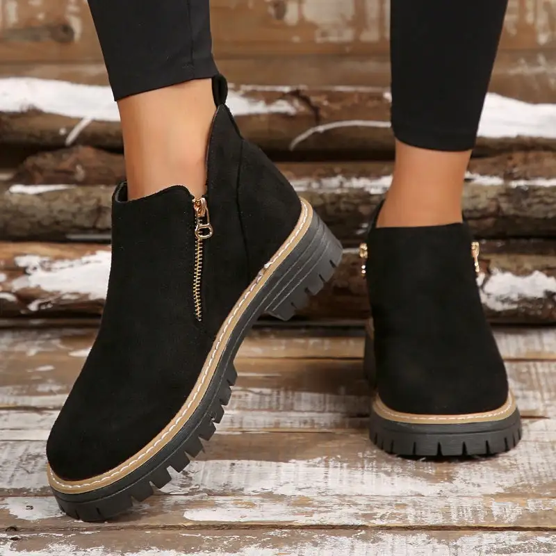 Pull On Buckle Strap Ankle Boots